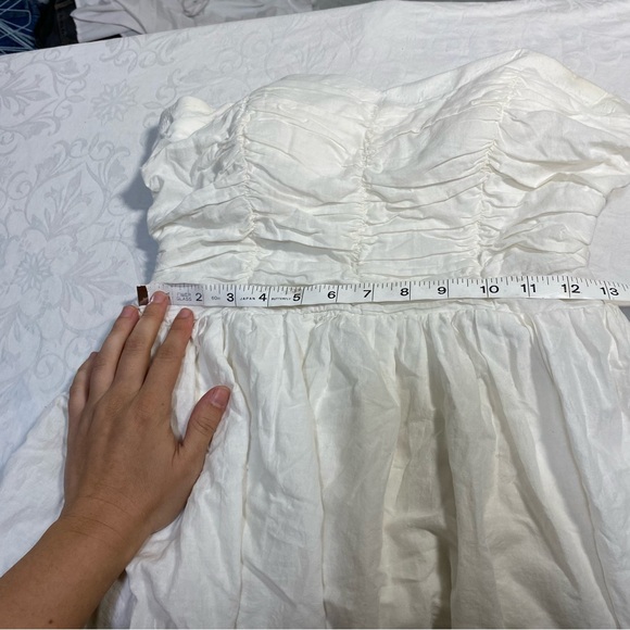 Lace Embroidered Mini Dress Vintage Style Strapless Ruched Top Fitted Flare J 11 - Picture 10 of 14